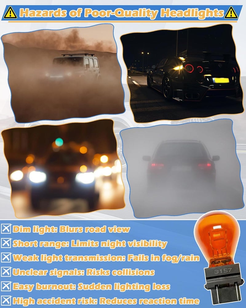 IWIWE 3157A (Amber) Auto Light Bulb 10 Pack – Compatible with 3047/3057/3157LL/3157K/3457/3757/4057/4157, for Cars/Trucks/SUVs (Brake/Tail/Side Marker/Turn Signal Lights) - Image 4